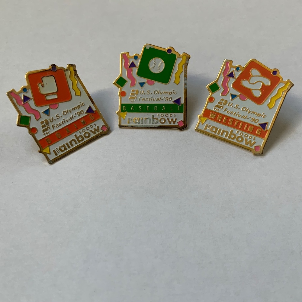Set of 3 Olympic Collector Pins, Boxing, Baseball, Wrestling 1990 Olympics